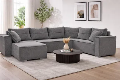 Produktbild von STYLO Couchgarnitur U-Form – Ecksofa in Cord Poso 55 mit Schlaffunktion & Bettkasten – Breite 315 cm