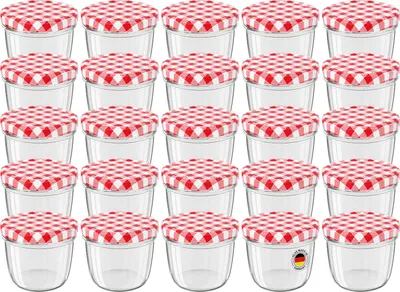 Produktbild von 25 Stück WELLGRO Vorratsglas Einmachgläser Schraubdeckel rot kariert - 230 ml