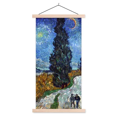 Produktbild von MuchoWow® Textilposter Straße mit Zypresse und Stern - Vincent van Gogh 60x120 cm mit holzfarbenen Rahmen - Holz