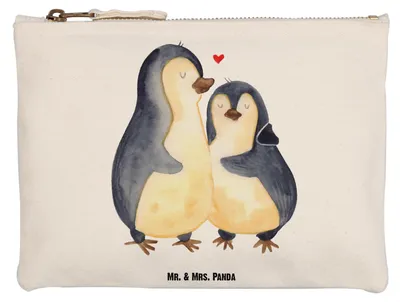 Produktbild von Mr. & Mrs. Panda Pouch Pinguin umarmen Grösse XL Große - Weiß - Geschenk, Umarmung Verliebt, Kulturbeutel, Hochzeit, Hochzeitstag, Schulmäppchen, Etui, Verknallt, Paar