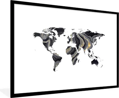 Produktbild von MuchoWow® MuchoWow® Gerahmtes Poster Weltkarte - Farbe - Gold 90x60 cm - Poster mit zchwarzem Bilderrahmen - Wanddekoration - Fotos