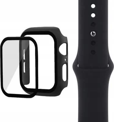 Produktbild von 3-in-1-Armband aus Gummi, Glas und Gehäuse für Apple Watch 4, 5, 6, SE, Schwarz, 40 mm