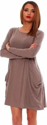 Produktbild von Damen Tunika Langarmkleid Damen Minikleid Kurzarmkleid Kleid mit Taschen Model 6514 capuccino langarm M