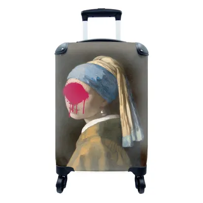 Produktbild von MuchoWow® Koffer Handgepäck Trolley Rollkoffer Kleine Reisekoffer mit 4 Rollen - Das Mädchen mit dem Perlenohrring - Johannes Vermeer - Rosa - Cabin Size < 55x40x23 cm & 55x40x20 cm - Fotokoffer - Kabinenkoffer - Boardgepäck - Reise-Box - Reisekoffer - Reisegepäck - Koffer mit Bild - Trolley für Kinder