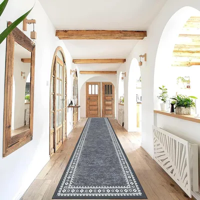 Produktbild von Enyhom Lang Teppich Läufer 66 x 300cm rutschfester Küchenläufer grau