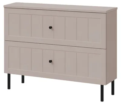 Produktbild von Badezimmerschrank stehend 80, gerillte Front 19 mm, Kaschmir + Platte Kaschmir, gefräste Griffe, runde Füße 15 cm, 80 x 46 x 73,6 cm, KI-generiertes Bild