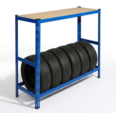 Produktbild von Stahl-Reifenregal mit verstellbaren Ablagen für die Garage