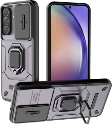 Immagine prodotto di Custodia per Samsung Galaxy A56 / A36 a doppio strato con protezione fotocamera scorrevole e supporto per anello, supporto Viola