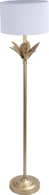 Produktbild von Relaxdays Stehlampe, Palmenblatt-Sockel, Stoffschirm, E27-Fassung, Wohnzimmer, Schlafzimmer, Standlampe, weiß/gold