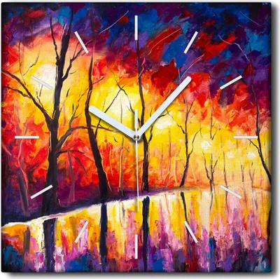 Produktbild von Coloray Uhr auf Leinwand 30x30 cm Wand Uhr Dekoration Wohnzimmer Segeltuch weiße Zeiger -Waldabendpark.