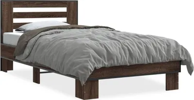 Produktbild von vidaXL Bettgestell Braun Eichen-Optik 90x190 cm Holzwerkstoff Metall
