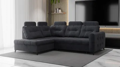 Productafbeelding van Eckbank, slaapbank, bank WENDIE, bekleding: stof, kleur: donkergrijs, met ottomaan aan de linkerkant