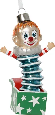 Produktbild von Christbaumschmuck Glas 13,5cm Springteufel Clown Figur Blau / Grün
