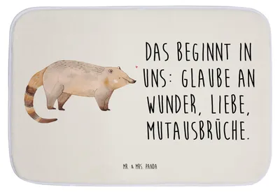 Produktbild von Mr. & Mrs. Panda Badvorleger Nasenbaer - Weiß - Geschenk, Lustige Sprüche, Badteppich, Badezimmerteppich, Badematte, Nasenbär, Rüsselbär, Nasenbären, Bär, badezimmermatte