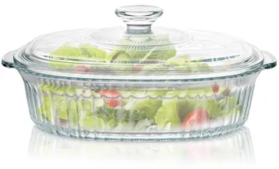 Obrázek produktu pro Skleněná zapékací mísa, objem 1,8 litru, s víkem, obdélníkového tvaru, rozměry 27,3 x 18,8 x 11,5 cm, vhodná pro pečení a zapékání