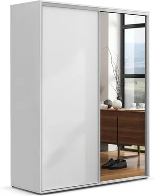 Produktbild von A20 Großer Kleiderschrank mit 2 Schiebetür und Spiegel - Weiß - 125 x 62 x 215 cm