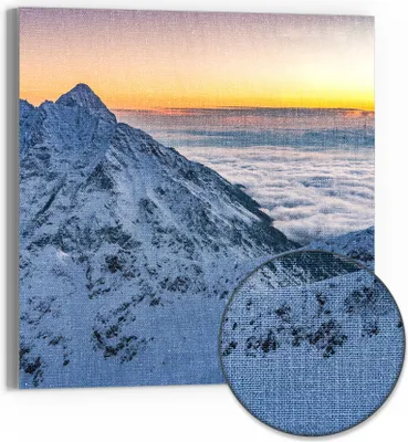 Produktbild von DEQORI Hybrid Leinwand Bild 50x50 cm 'Tatraberge bei Morgenrot' Wandbild Glas flach modern