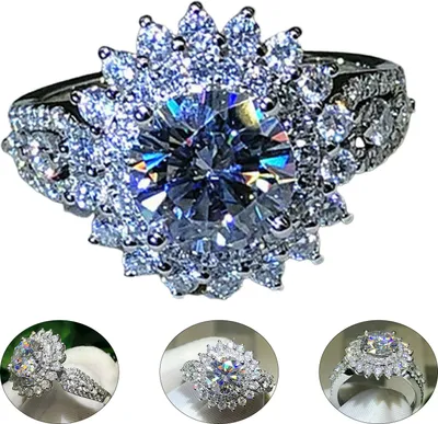 Produktbild von Damen-Ring, Blumenform, Strasssteine, Schmuck, leicht, modisches Aussehen, Fingerring für Hochzeit-Silber,US 7
