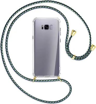 Produktbild von Handykette Backcover-Schutzhülle mit Band (Metall goldfarben) für Samsung Galaxy S8 Plus - grün/blau/weiß