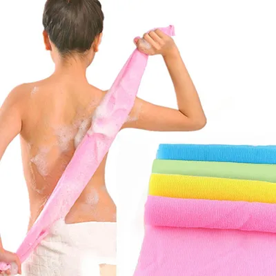 Obrázek produktu pro Peelingová žínka, nylon, 90x30 cm, 4 kusy, růžová, modrá, žlutá, zelená