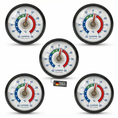 Produktbild von 5 Stück Kühlschrankthermometer Set selbstklebend Temperatur + - 50°C Analog Thermometer auch für Gefrierschrank Kühlregal Kühlfach Kühltheke