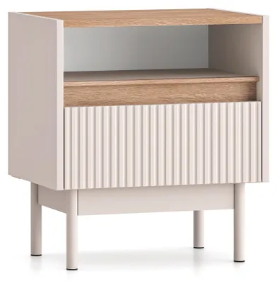 Obrázok produktu pre Selsey Dunea – nočný stolík so zásuvkou, kašmírovosivý/drevený vzhľad, 50 cm