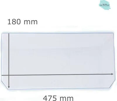 Produktbild von Kühlschrank Einlegeboden - Klarglas 4 mm - 2 abgeschrägte Ecken - 475 mm x 180 mm - (89,96 EUR / qm - Mindestbfl. 0,25 qm - Kantenb. 5,35 EUR / lfm - Eckenb. 1,00 EUR / Stck. )
