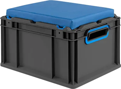 Produktbild von Eurobox NextGen Seat Box Blau | HxBxT 26,5x30x40cm | 20 Liter | Griffe offen | Schwarz | Eurobehälter, Sitzbox, Transportbox, Transportbehälter, Stapelbehälter