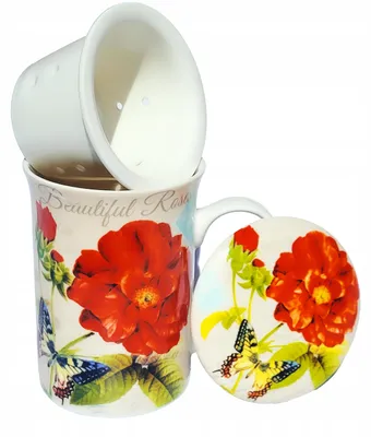 Produktbild von TASSE MIT BRÜH UND DECKEL KERAMISCHER INFUSER RED ROSES 275 ml