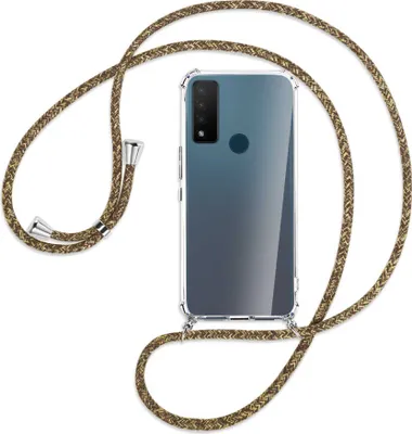 Produktbild von Handykette Backcover-Schutzhülle mit Band (Metall silberfarben) für TCL 20 R 5G - braun+beige