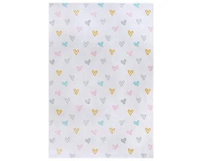 Zdjęcie produktu dla Dywan dziecięcy 120x170cm, kremowy wzór w kolorowe serduszka, miękki włos