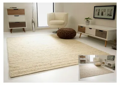 Produktbild von Handgewebter Teppich aus 100% Schurwolle - Natur hell, Größe: 170x230 cm