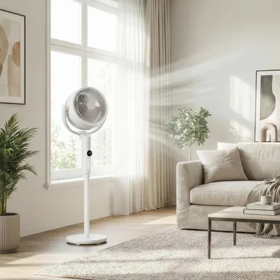 Produktbild von SONGMICS Standventilator mit Fernbedienung, höhenverstellbar, 15 Geschwindigkeiten, Oszillation, Timer, leise, weiß