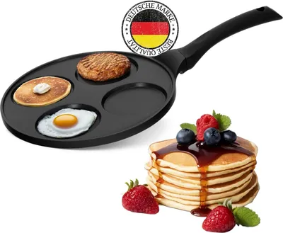Produktbild von Ø26cm Pfanne für Pancakes Induktion Augenpfanne 3-fache Beschichtung Oladji Frying Pan 4-Lochpfanne Pfannkuchen Aluguss Bratpfanne Eierpfanne Mini Pfannkuchen
