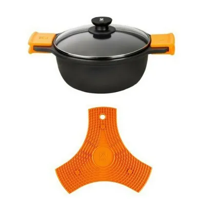 Produktbild von BRA Efficient | Hoher Kochtopf mit Glasdeckel und abnehmbaren Silikongriffen, 32 cm, für alle Herdarten geeignet, einschließlich Induktion und Backofen, Schwarz
