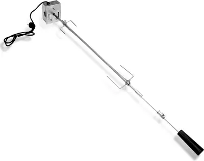 Zdjęcie produktu dla Zestaw rożna ze stali nierdzewnej Yakimz 117 cm zacisk do mięsa BBQ z silnikiem i igłami do mięsa, 220V - 240V, elektryczny rożen obrotowy, rożen obrotowy, rożen obrotowy