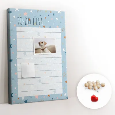 Obrázok produktu pre Korková tabuľa Tabuľa na poznámky Tabuľa na špendlíky - učebná pomôcka 40x60 cm - 100ks drevených kolíkov - Zoznam úloh