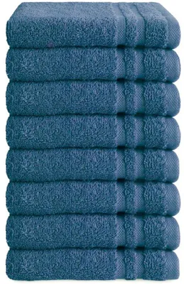 Produktbild von Unyqoos® Byrklund Gästetücher 30×50 cm – 8er-Set, Hotelqualität, 100% Baumwolle 500 g/m², Blau, saugfähig mit Aufhängeschlaufe