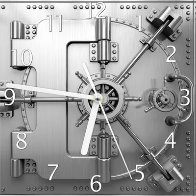 Produktbild von Wallario Design Wanduhr Tresortür mit Öffnungsmechanismus aus Echtglas, Größe 20 x 20 cm