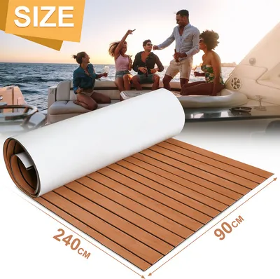 Image de Tapis de sol Fiqops Tapis de pont Mousse EVA Teak Yacht Adhésif Plancher Tapis de pont Marron 240x90cm