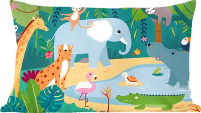Produktbild von MuchoWow® Zierkissen Sofakissen Wohnzimmer Dekokissen 60x40 cm Dschungel - Design - Tiere - Kind - Kopfkissen - Polster mit Foto