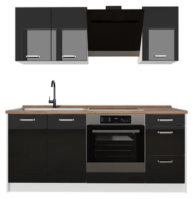 Imagen del producto de Cocina para solteros Vicco R-Line Negro brillo intenso/Blanco 180 cm encimera Roble dorado, Model 66275