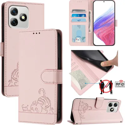 Produktbild von Leder Hülle für Ulefone Note 18 Ultra Süße Katze Flip Case Brieftasche Schutzhülle mit Standfunktion Pink