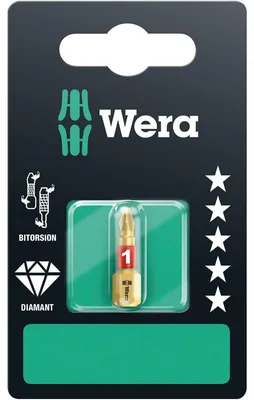 Produktbild von Wera Bit PH Größe 1 Länge 25mm 1 / 4 Zoll 6-kant C6,3 BiTorsion diamantbeschichtet Karte mit 1 St. 851 / 1 BDC SB - 5073332001