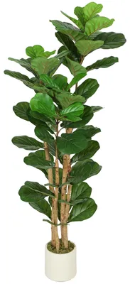 Produktbild von Kš¹nstliche Zimmerpflanze, 150 cm hoher Geigenfeigenbaum mit Kunststofftopf und Massivholzstamm, grš¹n