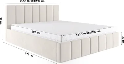 Produktbild von FEDVE Polsterbett Doppelbett Pesaro Bett Bettkasten 180x200 cm Creme