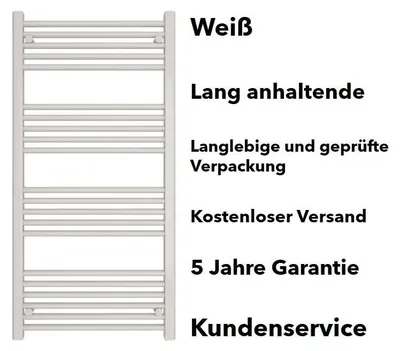Produktbild von Badheizkörper Weiß 600 x 1750 mm – Handtuchheizkörper gerade, mit Seitenanschluss, 874 Watt, ohne Heizstab