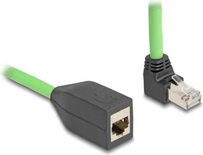 Produktbild von Delock - Patch-Verlängerungskabel - RJ-45 (M) nach oben angewinkelt zu RJ-45 (W) gerade - 5 m - 6.8 mm - SF/UTP - CAT 6a - grün