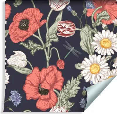 Produktbild von 10m VLIES TAPETE Rolle Tulpen Kornblumen Gänseblümchen BLUMEN XXL