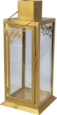 Produktbild von Laterne mit Sternen - gold - ca. 16 x 16 x 52 cm